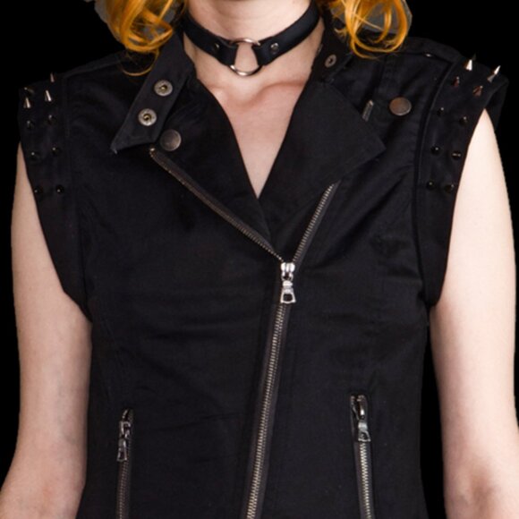 Lip Service High Low Metal Studs Moto Zipper vest - Picture 3 of 8